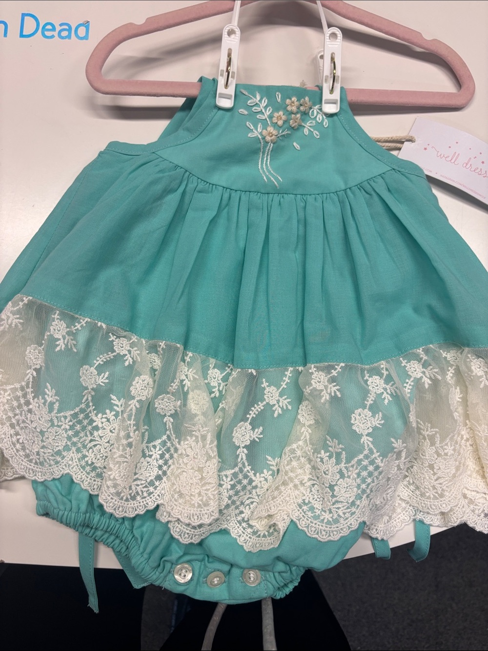 Well Dressed Wolf Teal Lace-Trim Romper